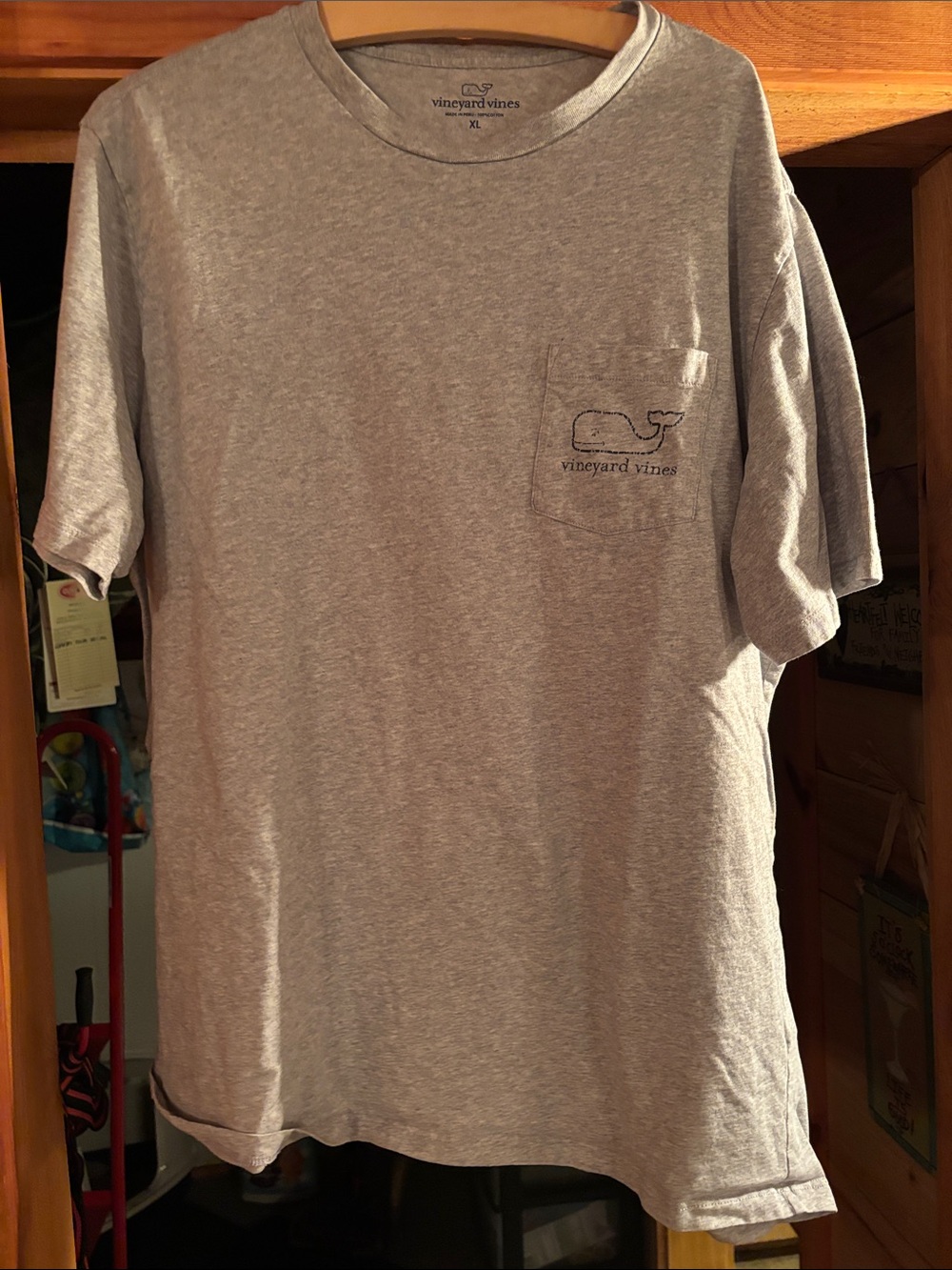 Vineyard Vines Heather Gray Pocket Tee with Whale Logo